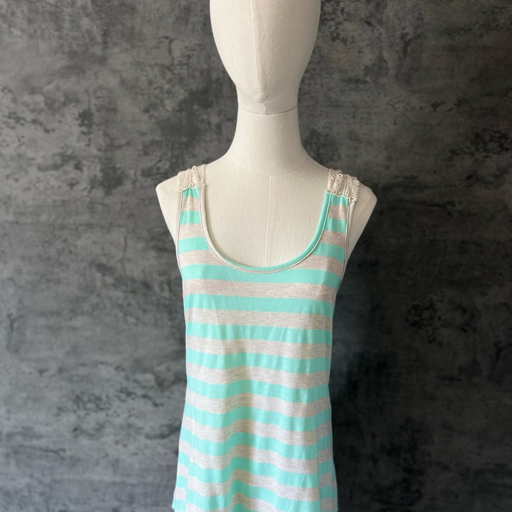 Free Kisses Cream and Green Fitted Sleeveless Tank Top